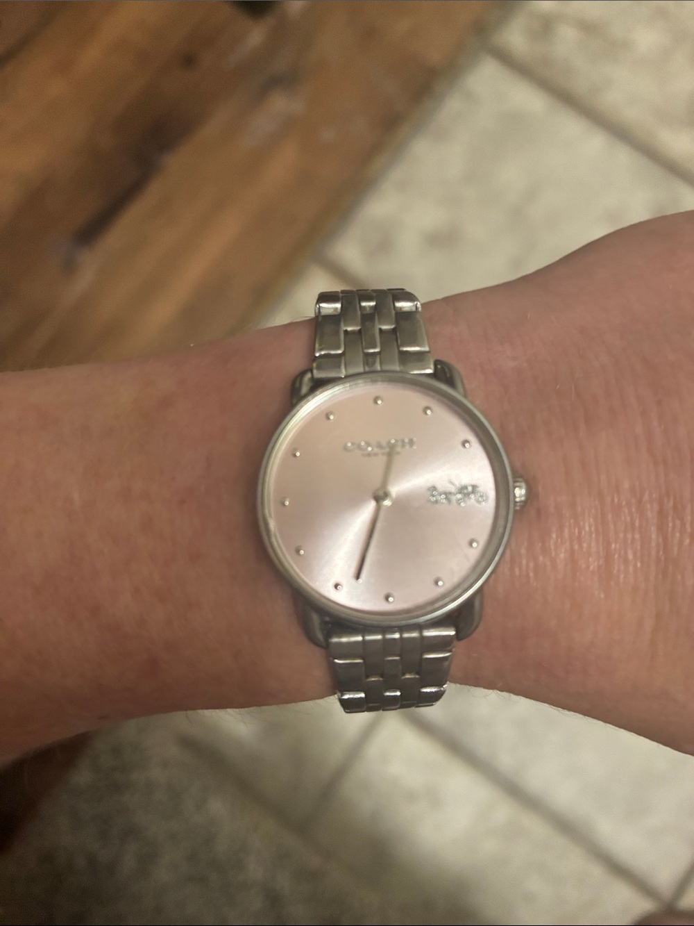 EUC Coach Silver Bracelet Watch with Pink Sunray Dial. All links in watch.
